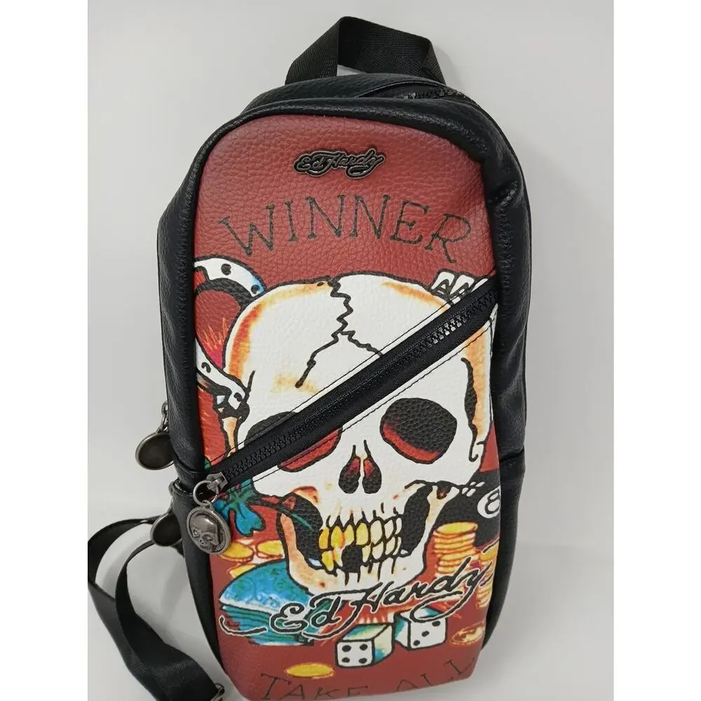 Ed Hardy Black Eagle Skull Sling Bag Crossbody Backpack Y2K Steetwear Tatoo Art